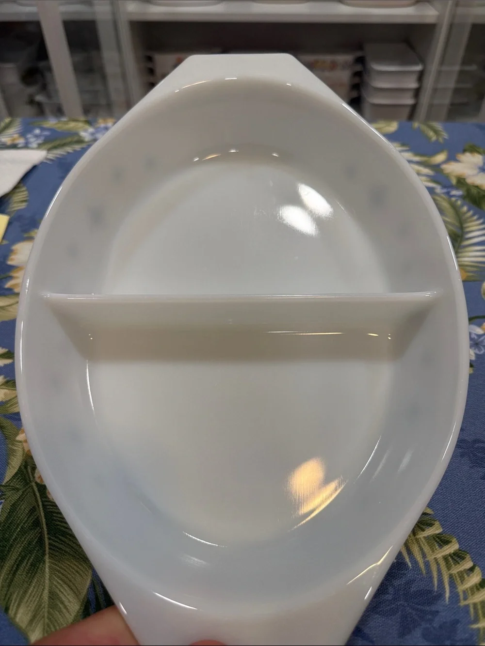 Pyrex White Divided Casserole Dish with Black Starburst Pattern Compass